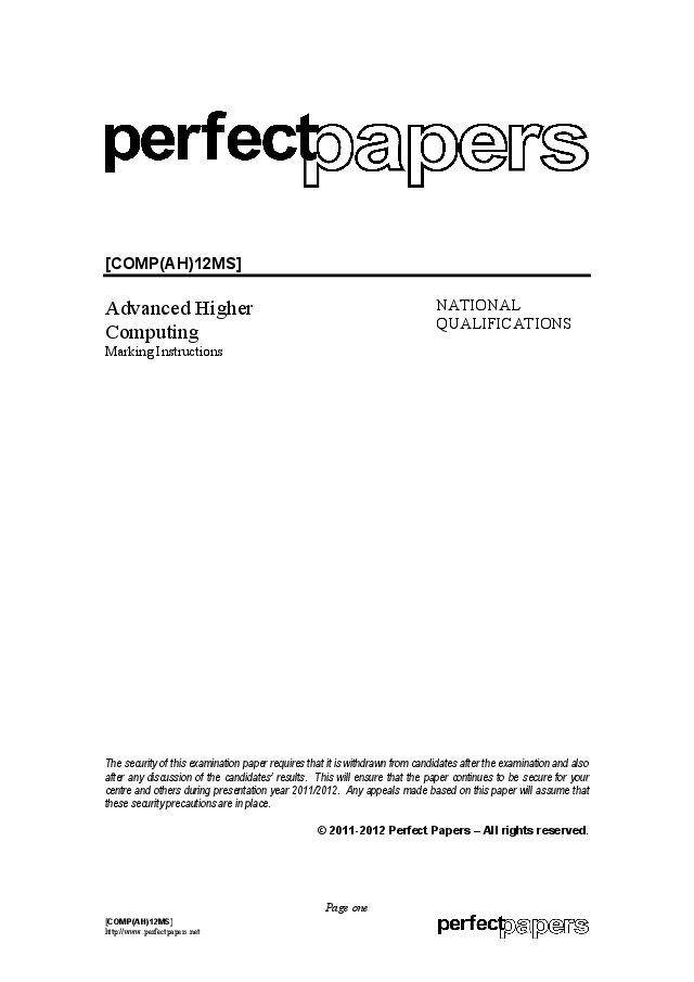 Computing (Advanced Higher) 2011 - 2012 with PowerPoint marking scheme cover