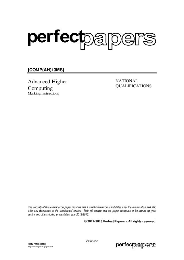Computing (Advanced Higher) 2012 - 2013 with PowerPoint marking scheme cover
