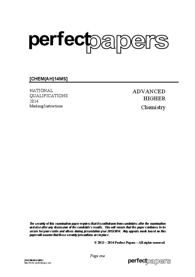 Chemistry (Advanced Higher) 2013 - 2014 marking scheme cover