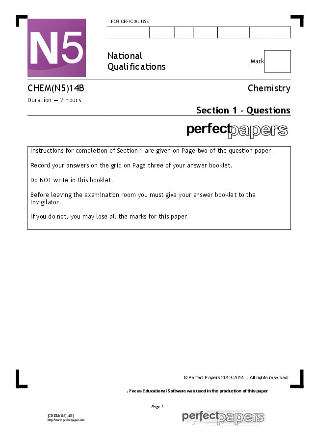 Chemistry (National 5) 2013 - 2014 - PAPER B question paper cover