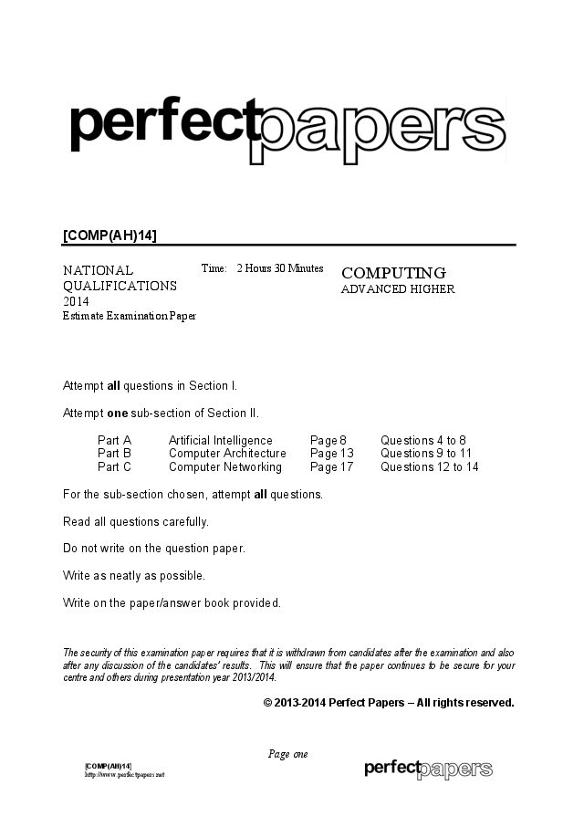 Computing (Advanced Higher) 2013 - 2014 with PowerPoint question paper cover