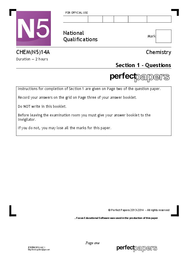 2014 Chemistry (National 5) Bundle question paper cover