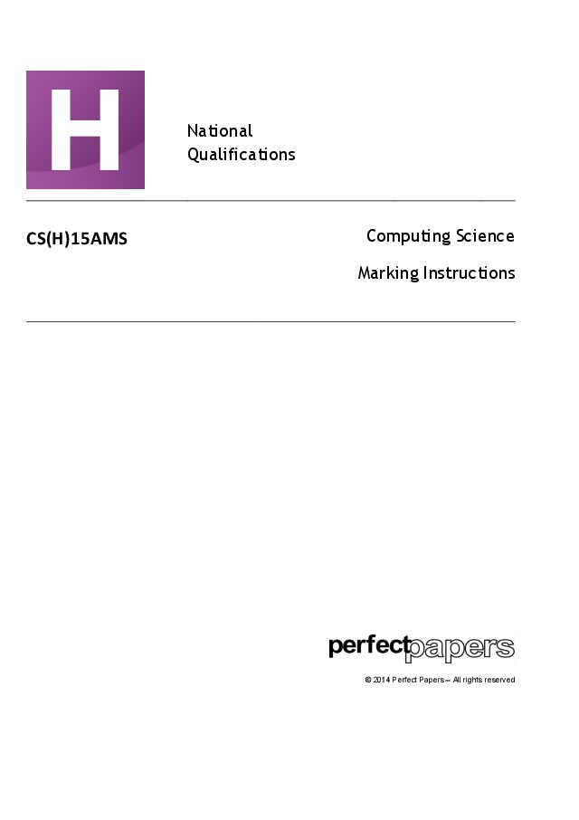 2015 Computing Science (Higher) - PAPER A marking scheme cover
