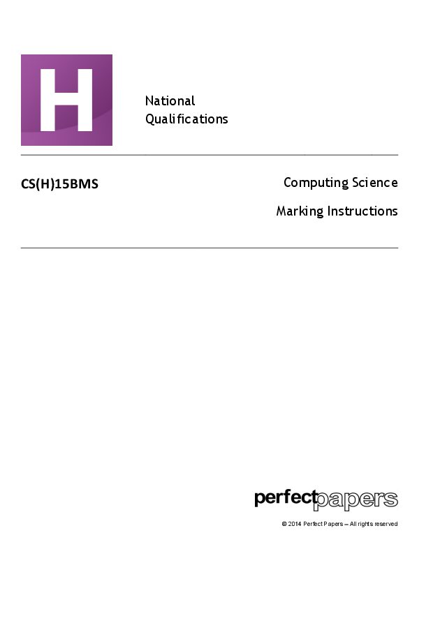 2015 Computing Science (Higher) - PAPER B marking scheme cover