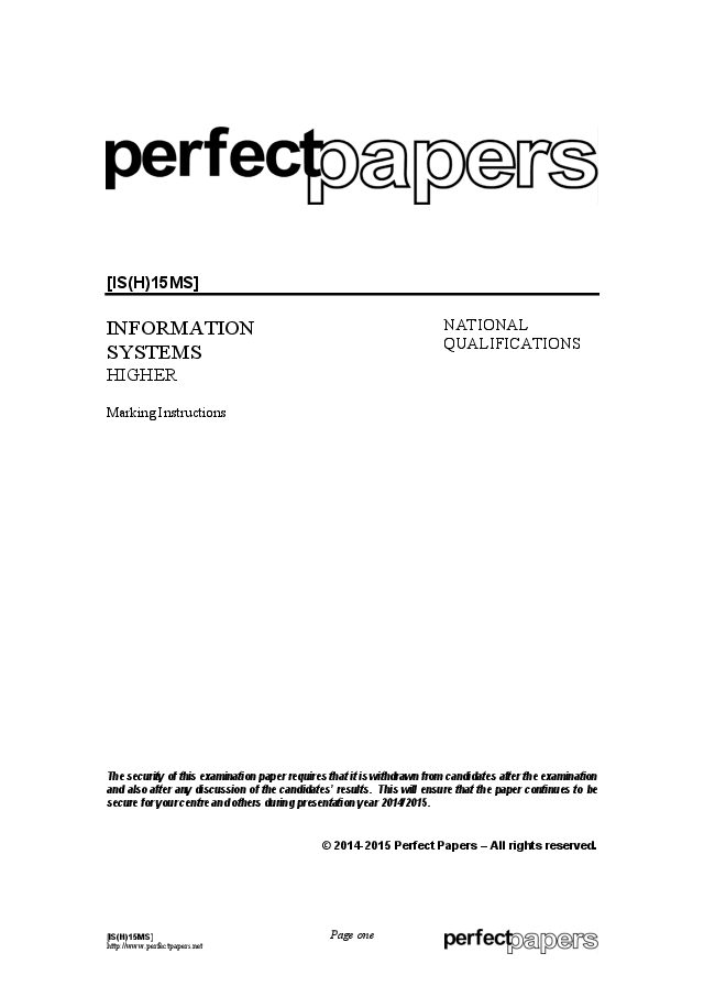 Information Systems (Higher) 2014 - 2015 with PowerPoint marking scheme cover