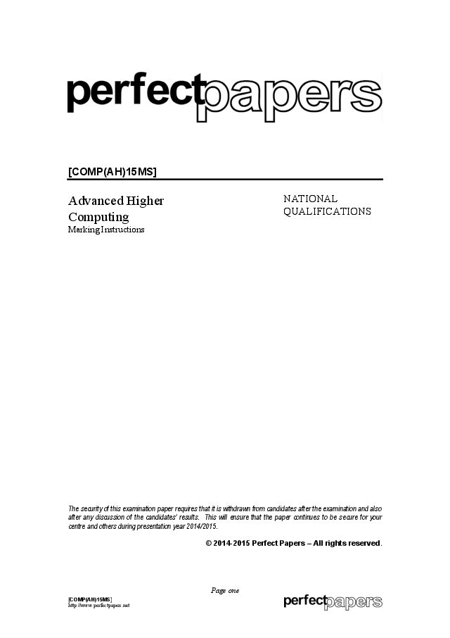 Computing (Advanced Higher) 2014 - 2015 with PowerPoint marking scheme cover