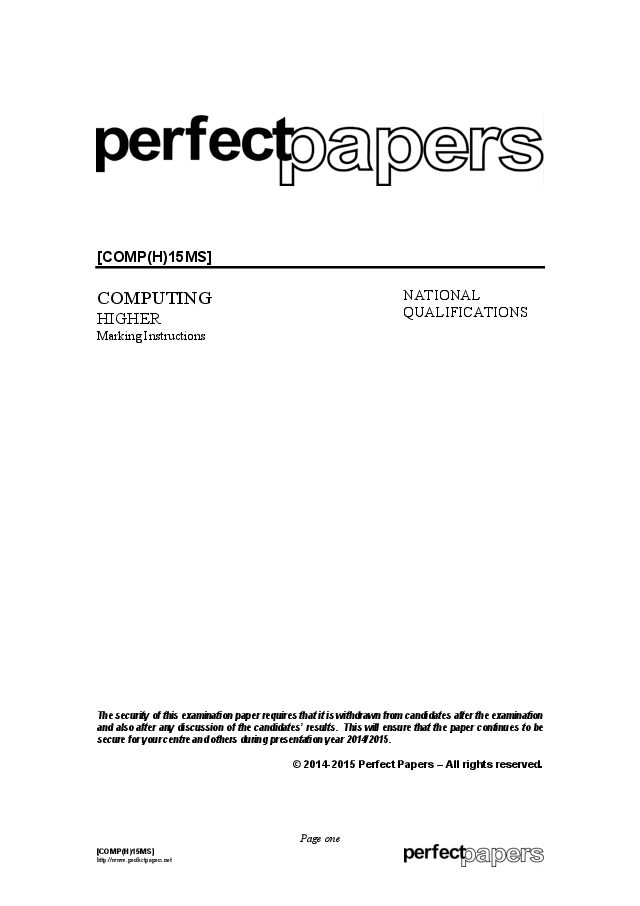 Computing (Higher) 2014 - 2015 with PowerPoint marking scheme cover