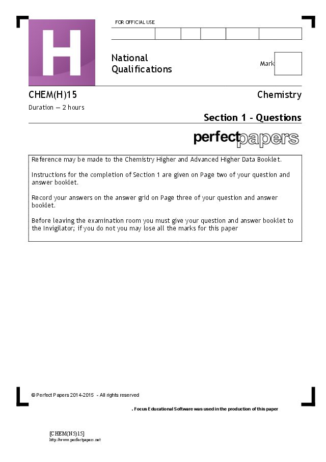 2015 Chemistry (Higher) question paper cover