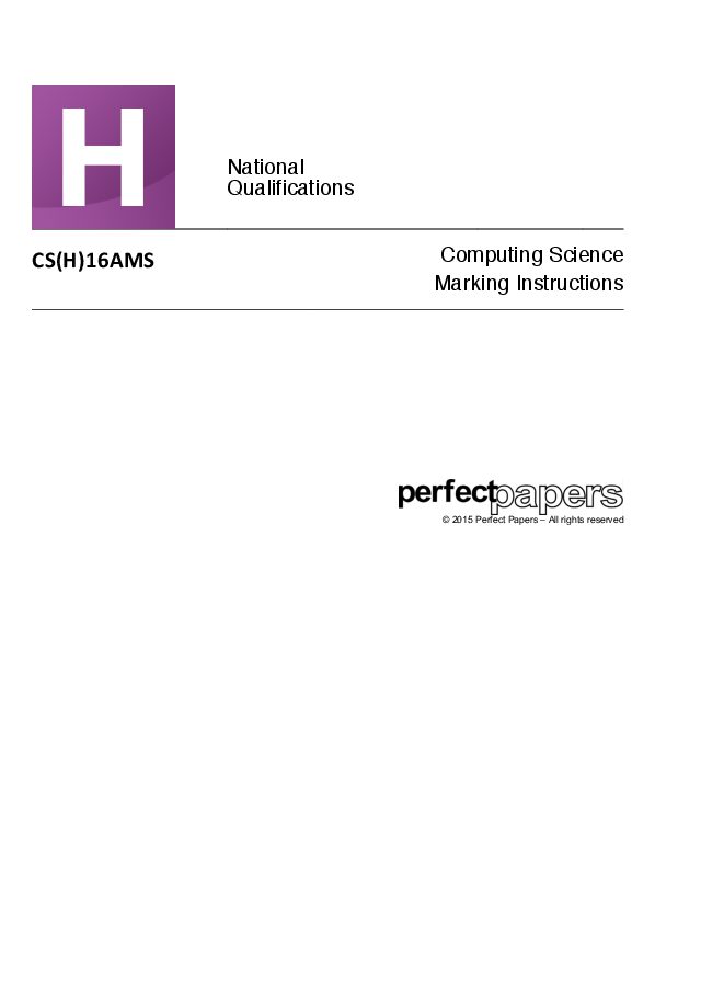 2016 Computing Science (Higher) - PAPER A marking scheme cover