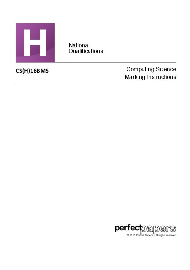 2016 Computing Science (Higher) - PAPER B marking scheme cover