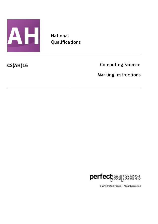 2016 Computing Science (Advanced Higher) with PowerPoint marking scheme cover