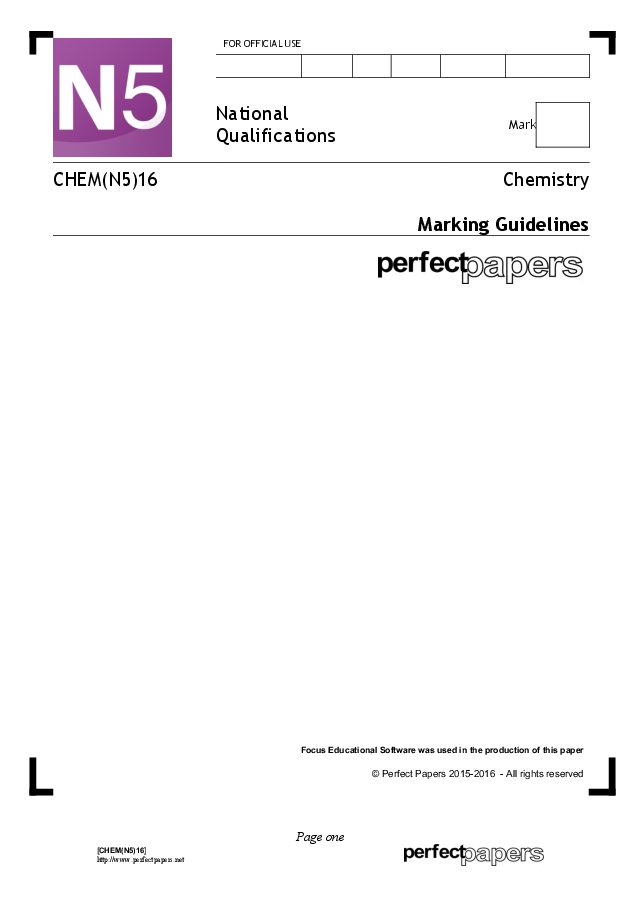 2016 Chemistry (National 5) marking scheme cover