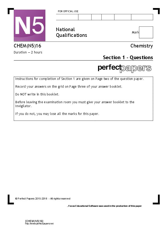 2016 Chemistry (National 5) question paper cover
