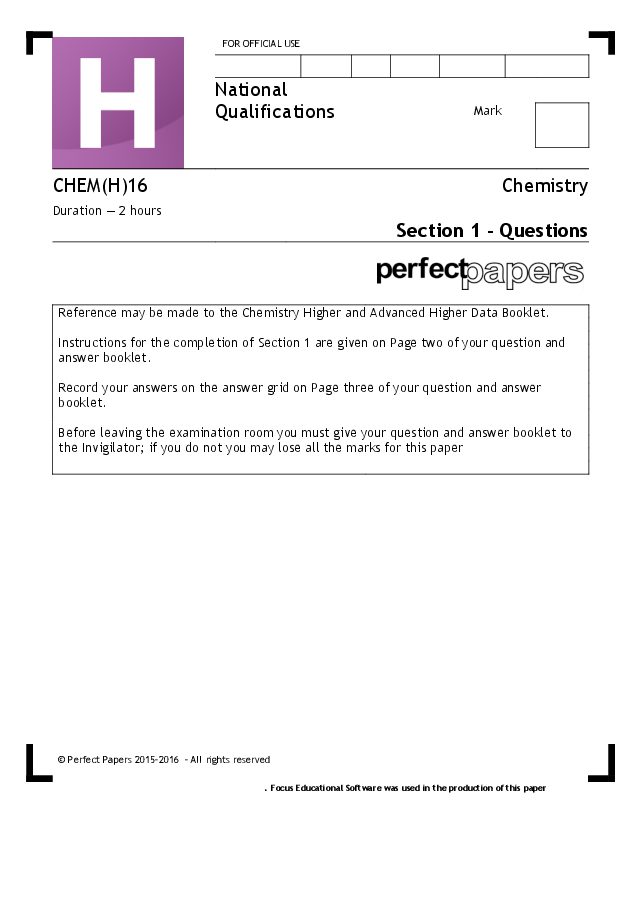2016 Chemistry (Higher) question paper cover