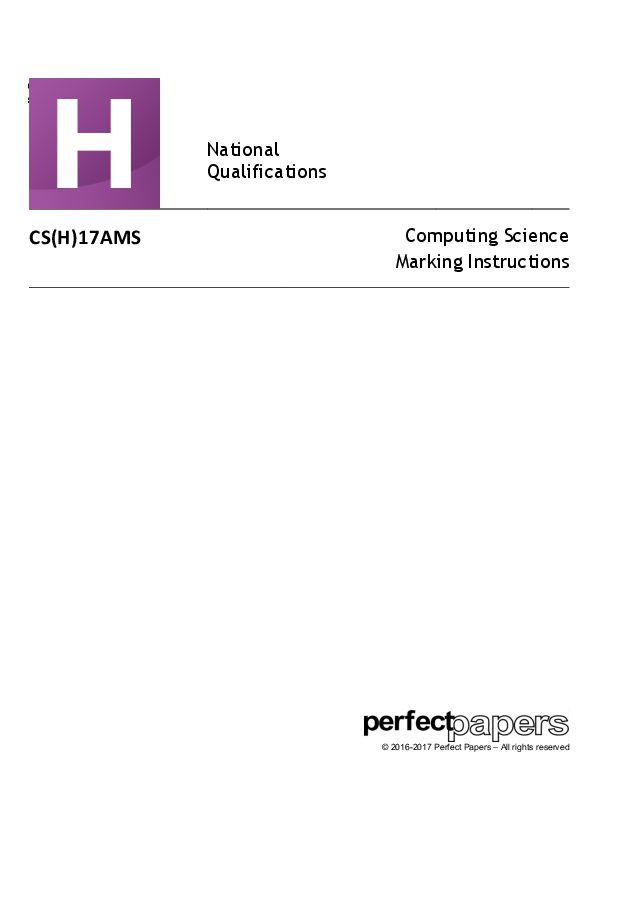 2017 Computing Science (Higher) - PAPER A marking scheme cover