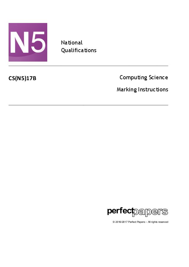 2017 Computing Science (National 5) - PAPER B marking scheme cover