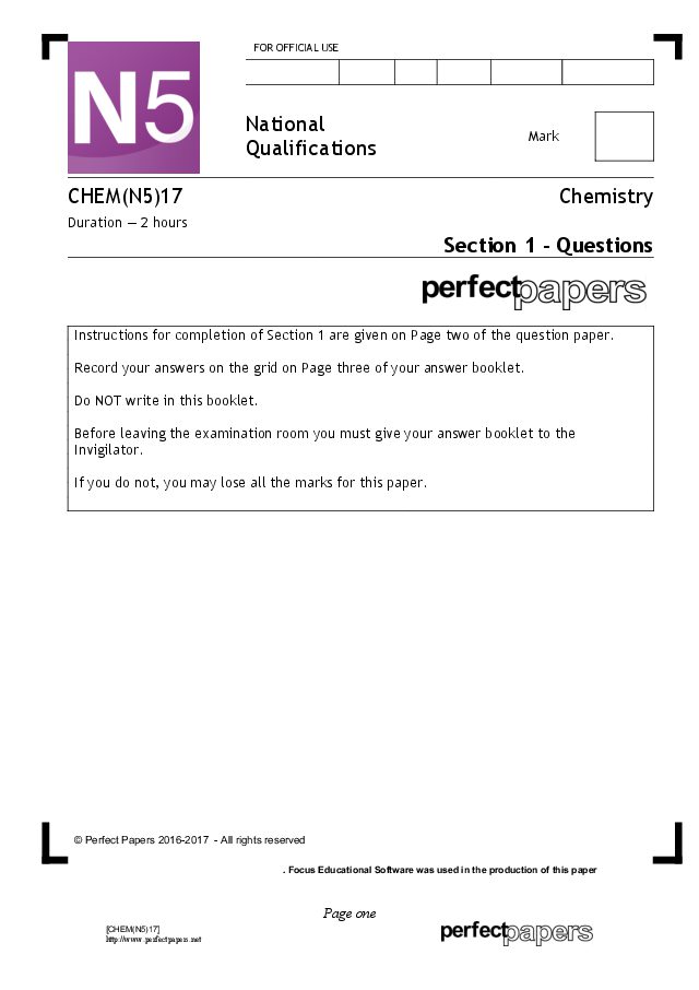 2017 Chemistry (National 5) question paper cover