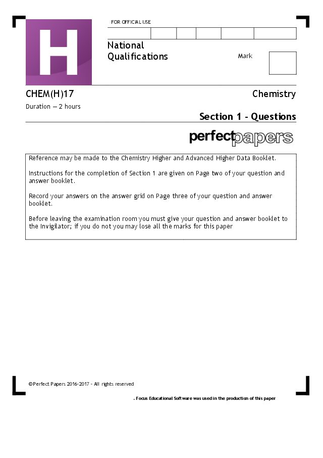 2017 Chemistry (Higher) question paper cover