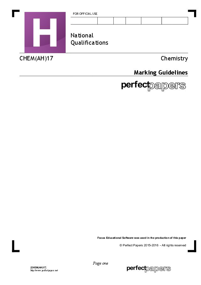 2017 Chemistry (Advanced Higher) marking scheme cover