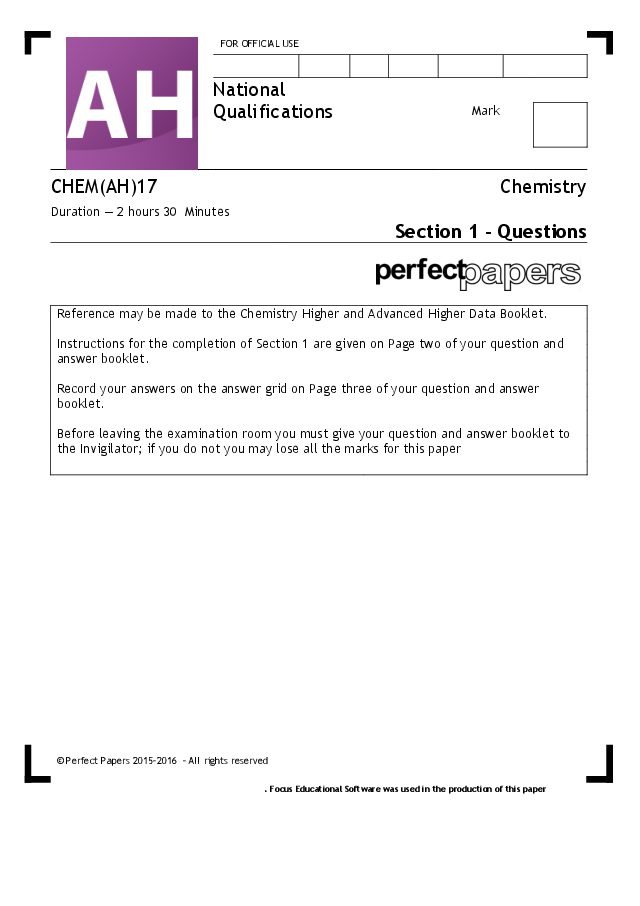 2017 Chemistry (Advanced Higher) question paper cover