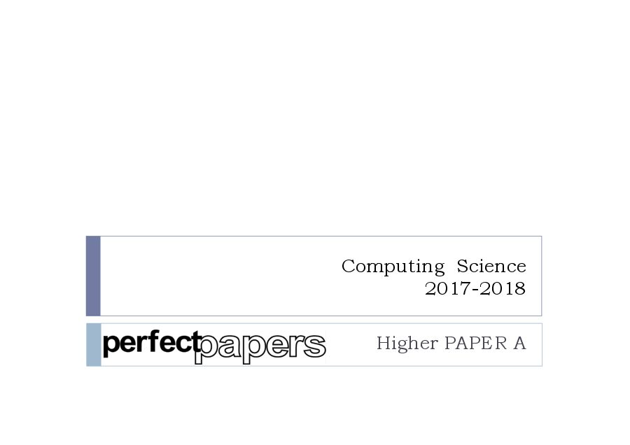 2018 Computing Science (Higher) - PAPER A slides cover