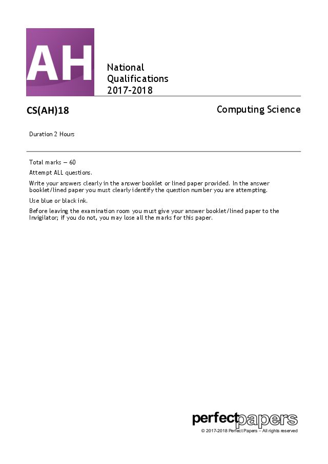 2018 Computing Science (Advanced Higher) with PowerPoint question paper cover