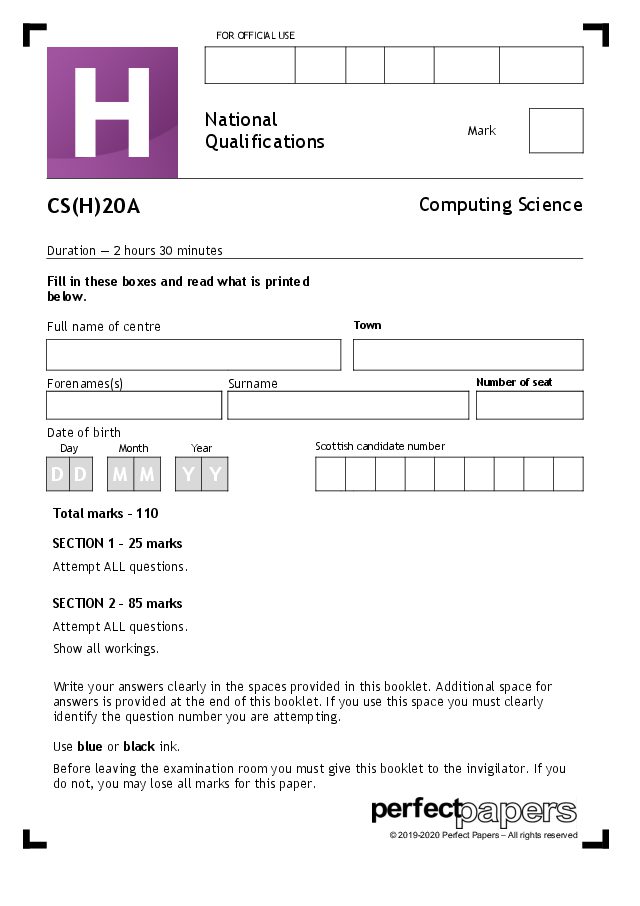 2020 Computing Science (Higher) Bundle with PowerPoint question paper cover
