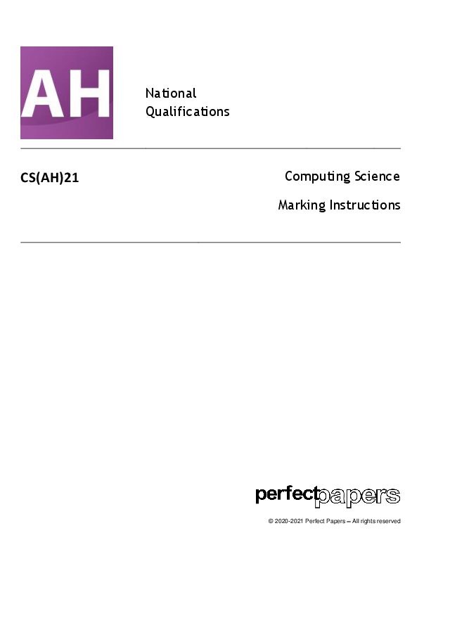 2021 Computing Science (Advanced Higher) with PowerPoint marking scheme cover
