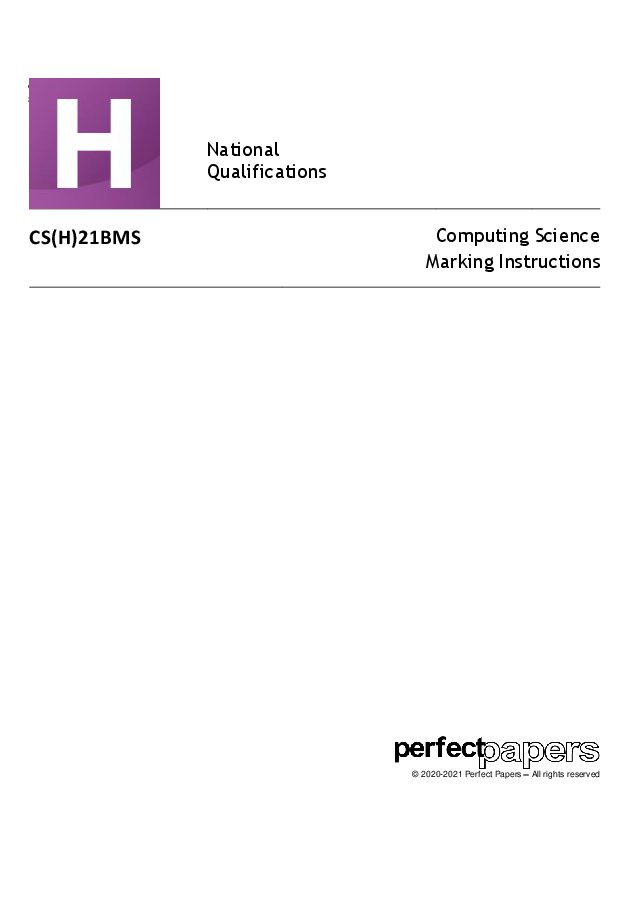 2021 Computing Science (Higher) - PAPER B marking scheme cover