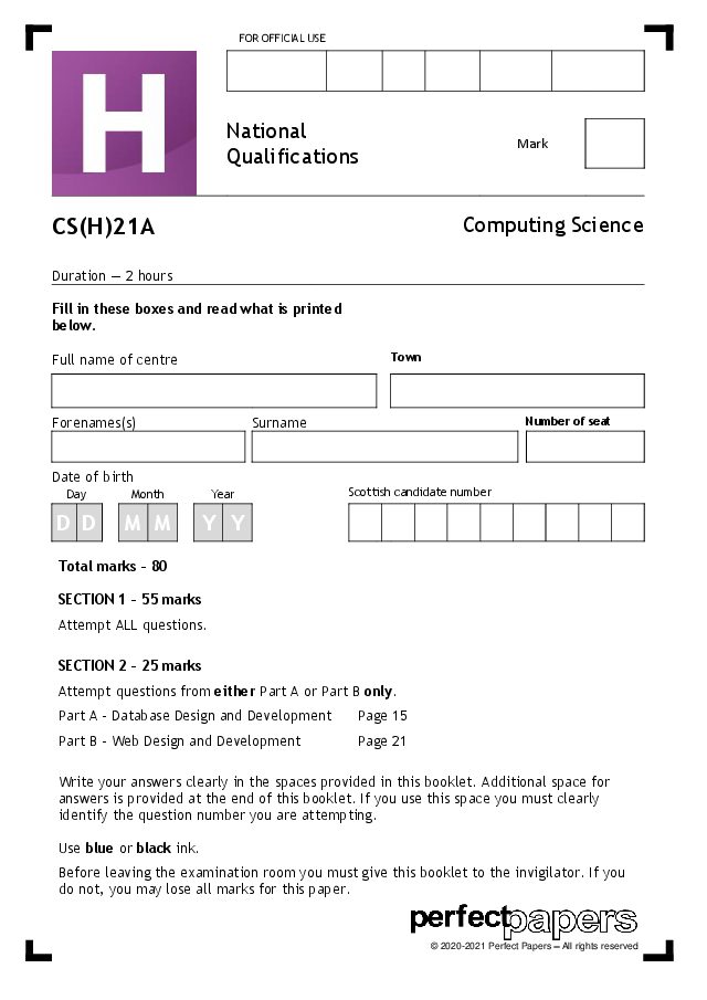 2021 Computing Science (Higher) Bundle with PowerPoint question paper cover