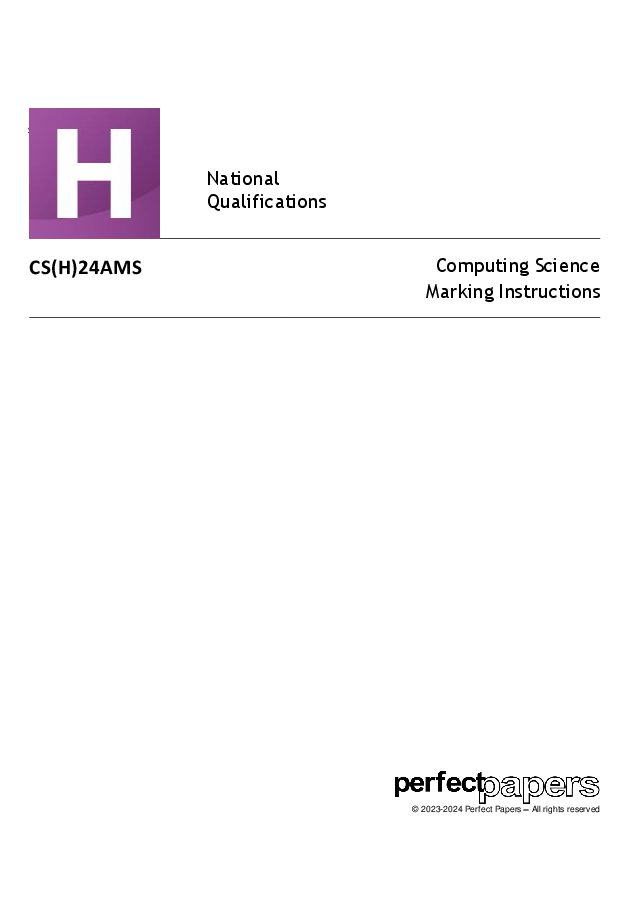 2024 Computing Science (Higher) - PAPER A marking scheme cover