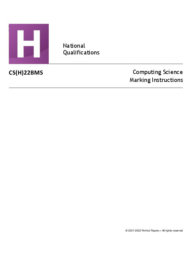 2022 Computing Science (Higher) - PAPER B marking scheme cover