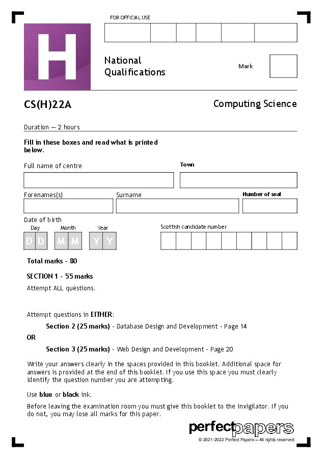 2022 Computing Science (Higher) Bundle with PowerPoint question paper cover