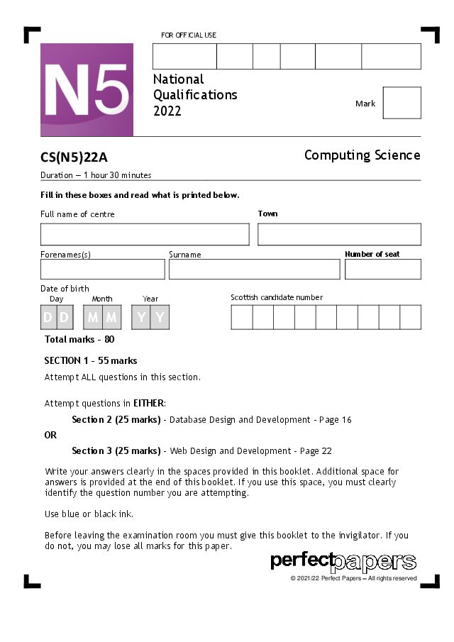 2022 Computing Science N5 (Bundle) with PowerPoint question paper cover