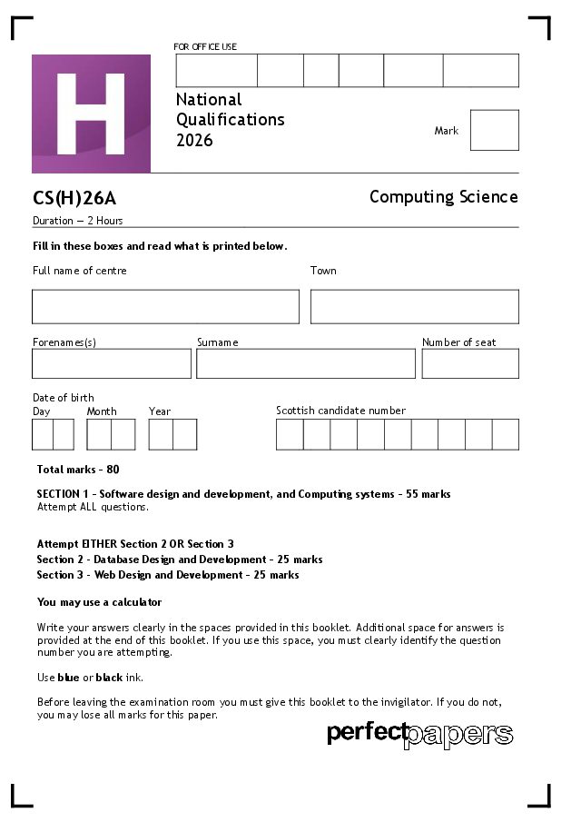 2026 Computing Science (Higher) Bundle with PowerPoint question paper cover